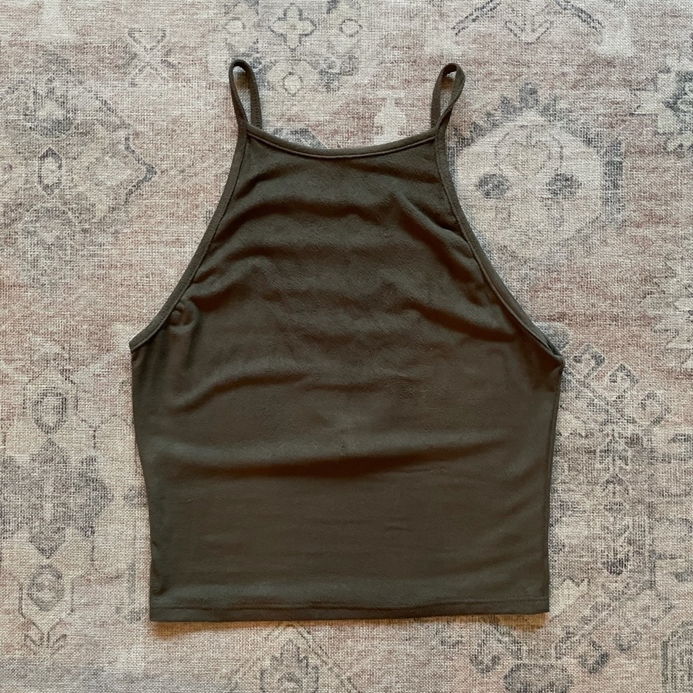 Full Tilt Faux Suede Green Crop Top